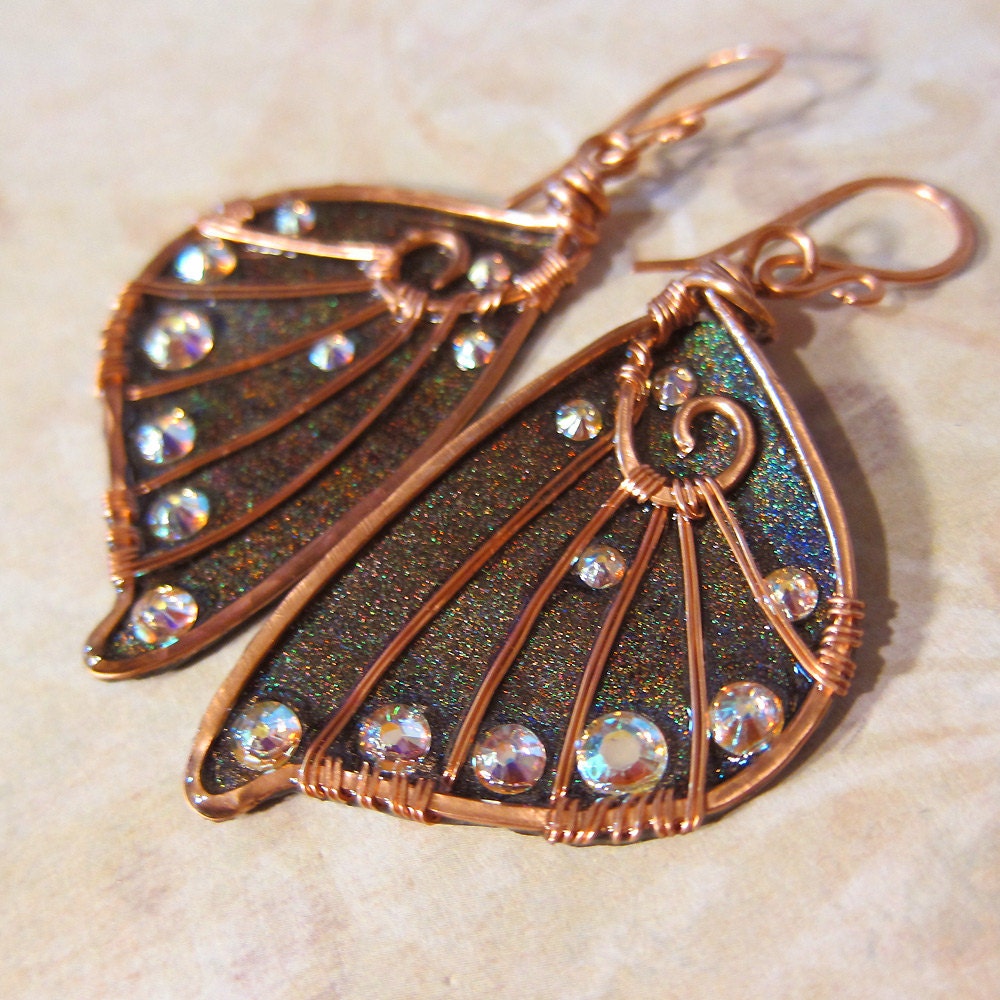 Sidhe Wings Earrings - Experimental Wings in Holographic Black - Iridescent Fairy Wing Jewelry