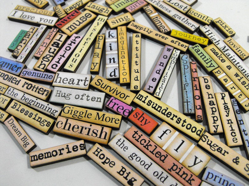Wood Word Cuts - Collection of 80 Pieces - Small Laser Cut Art Parts