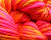 Handspun Yarn BLAZING SUNSET Handdyed Wool 87yds 3.5oz 7wpi aspenmoonarts knitting supplies