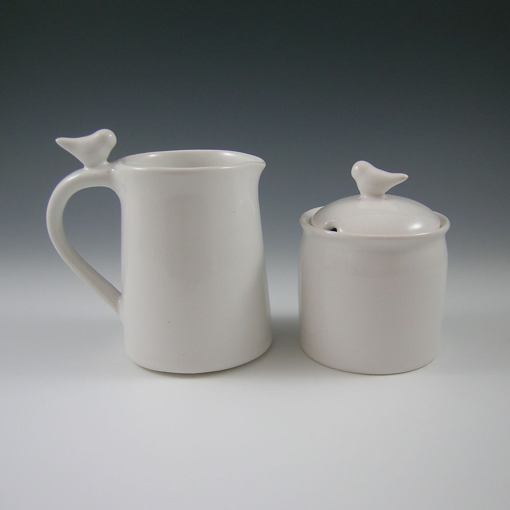 Bird Sugar Bowl and Creamer Ceramic Set For Entertaining, Hostess, Kitchen, Dining