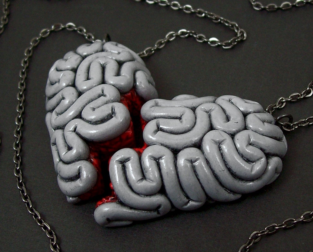 I Heart Brains Best Friend Necklace Set in gray matter