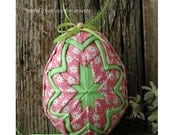 Quilted Ornament White Daisies Pink & Green Egg Pattern and Kit to Make Your Own
