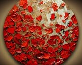 Original Abstract Contemporary Fine Art Impasto Landscape Modern Palette Knife Oil Painting- White Red Poppies by Susanna 20x20