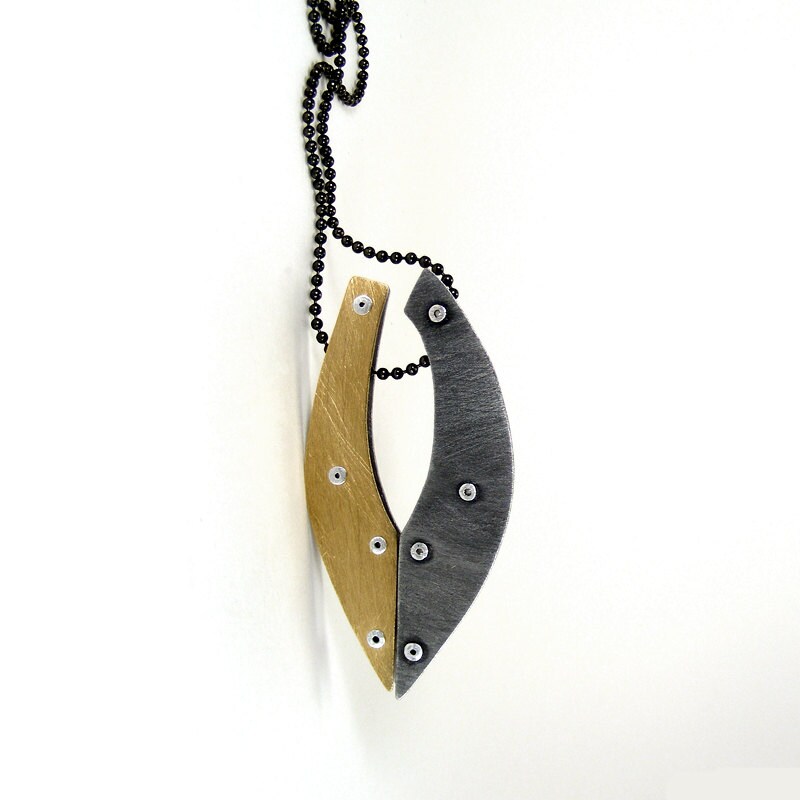 Oxidized Steel and Oxidized Bronze Riveted Pendant Necklace - Cadence