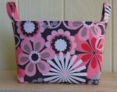 Fabric Storage Bin- Organizer- Pink- Gray- Flowers- Michael Miller- Large