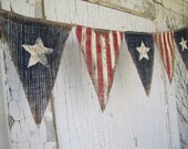 Ready to ship....Size MED. Primitive Olde American Flag, Patriotic, July 4th, Old Glory, USA, Painted Burlap Banner, Flag, Bunting, Pennant