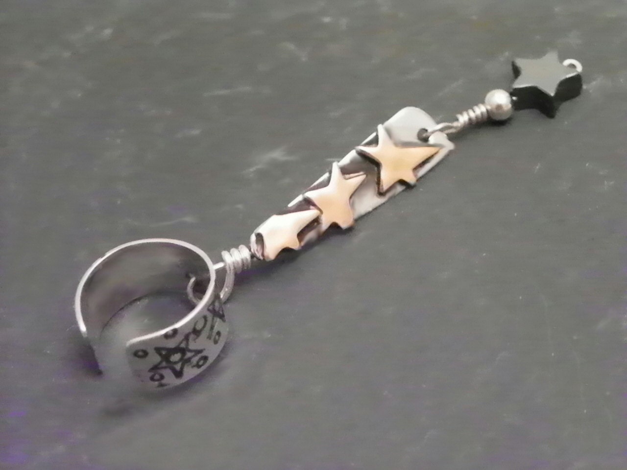 Mixed Metal Sterling and Brass Ear Cuff  -  STARSTRUCK  -  One of a Kind OOAK Dangle Silver Earcuff Wrap