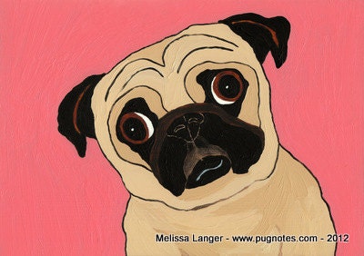10 Fawn Pug Note Cards - 2 Designs - Pretty in Pink & Pug Bliss - Set A83, A81