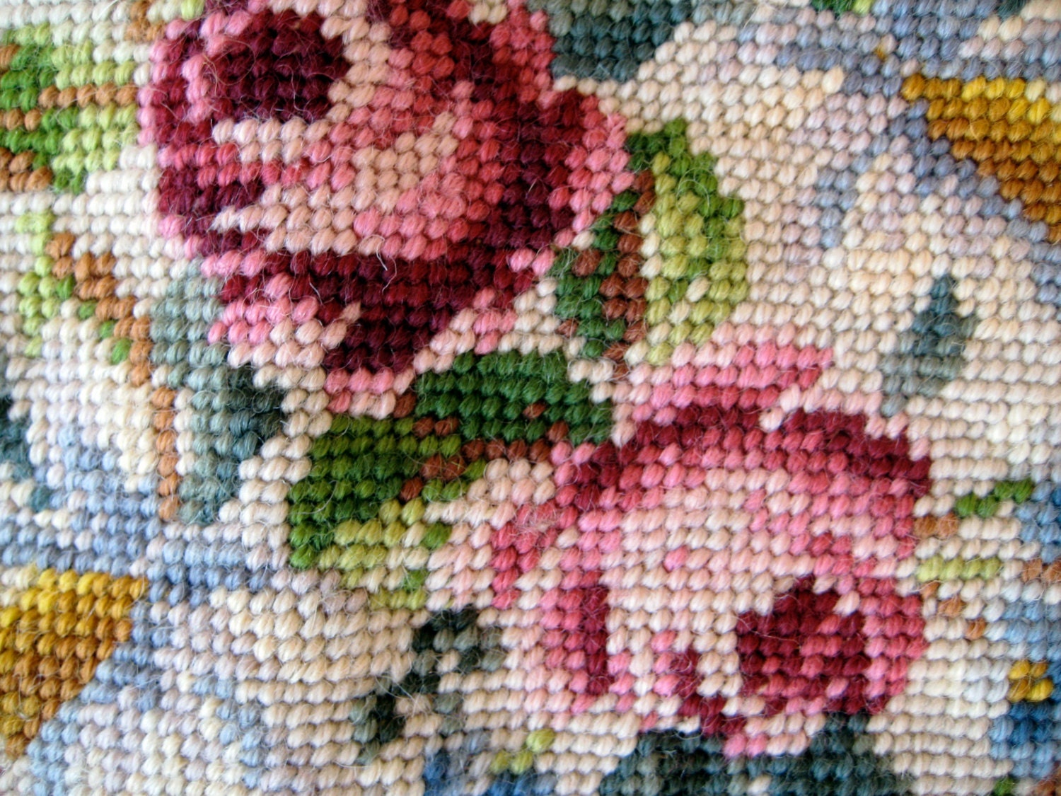 Vintage Needlepoint Purse Panel with Pink Roses