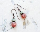 Sea Travels Earrings Copper, Crab Agate, Turquoise Stone Rustic Jewelry