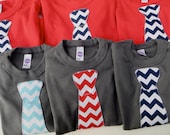 Father's Day Gentleman Tie Applique Shirt Long Sleeve T Shirt Kids- Red or Navy Chevron Fabric New Dad