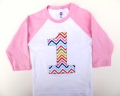 1 Rainbow Chevron Pink and White Chevron 1 Number Girls 1st Birthday T Shirt first birthday 1st