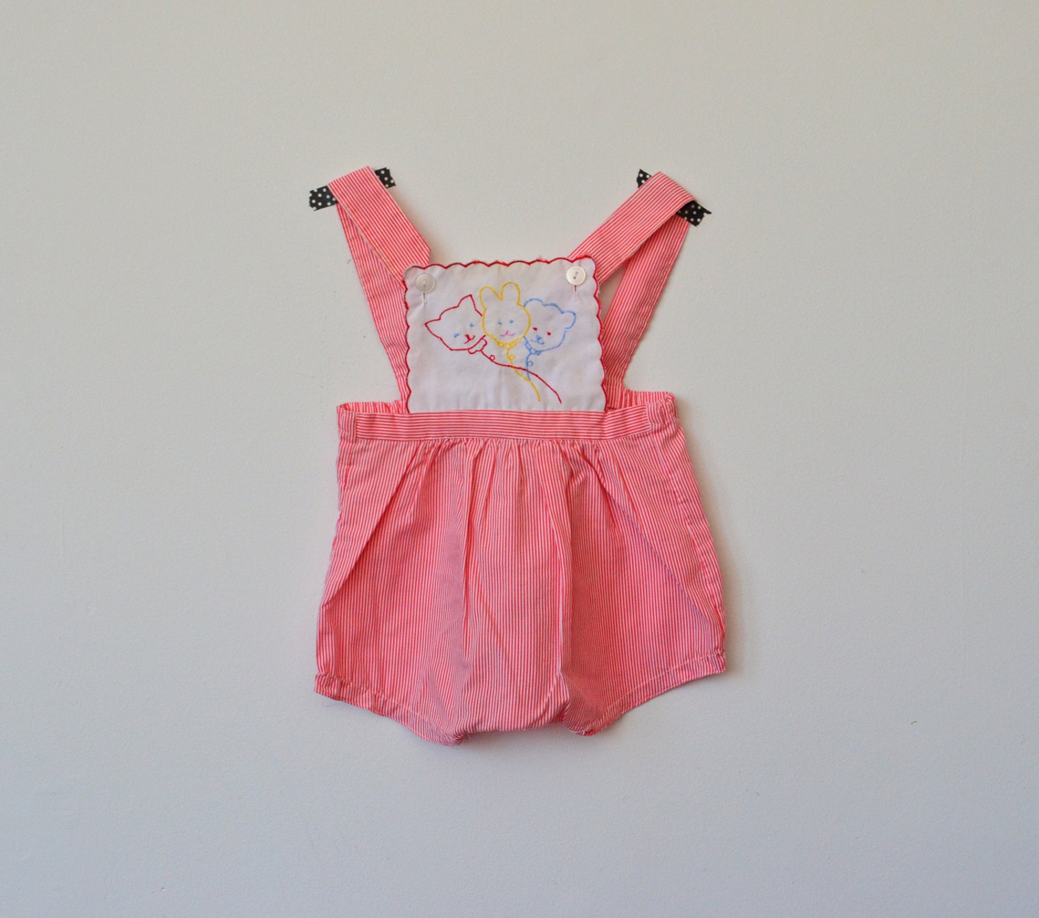 vintage girls summer romper red and white stripes