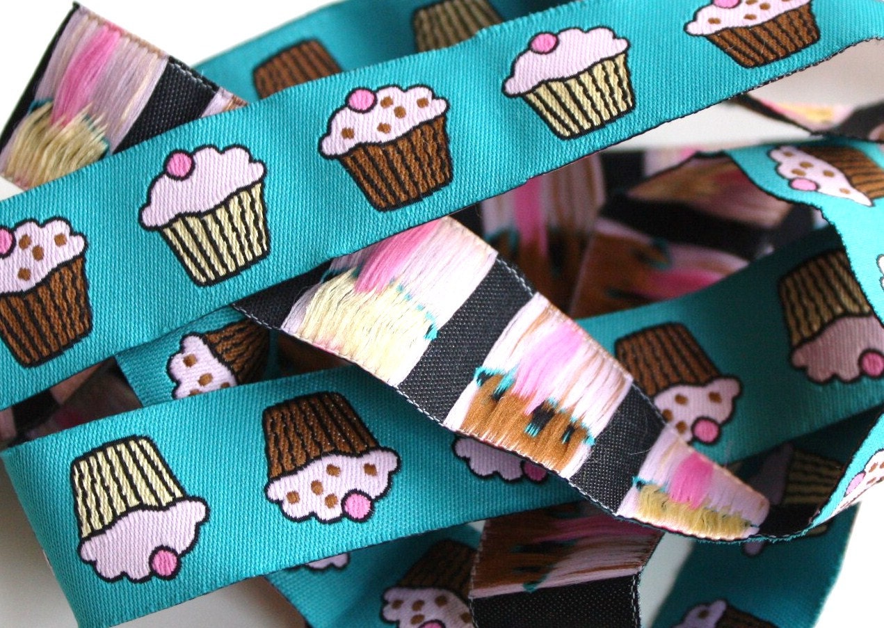 Jacquard RIBBON - 7/8 - Cupcakes - Turquoise