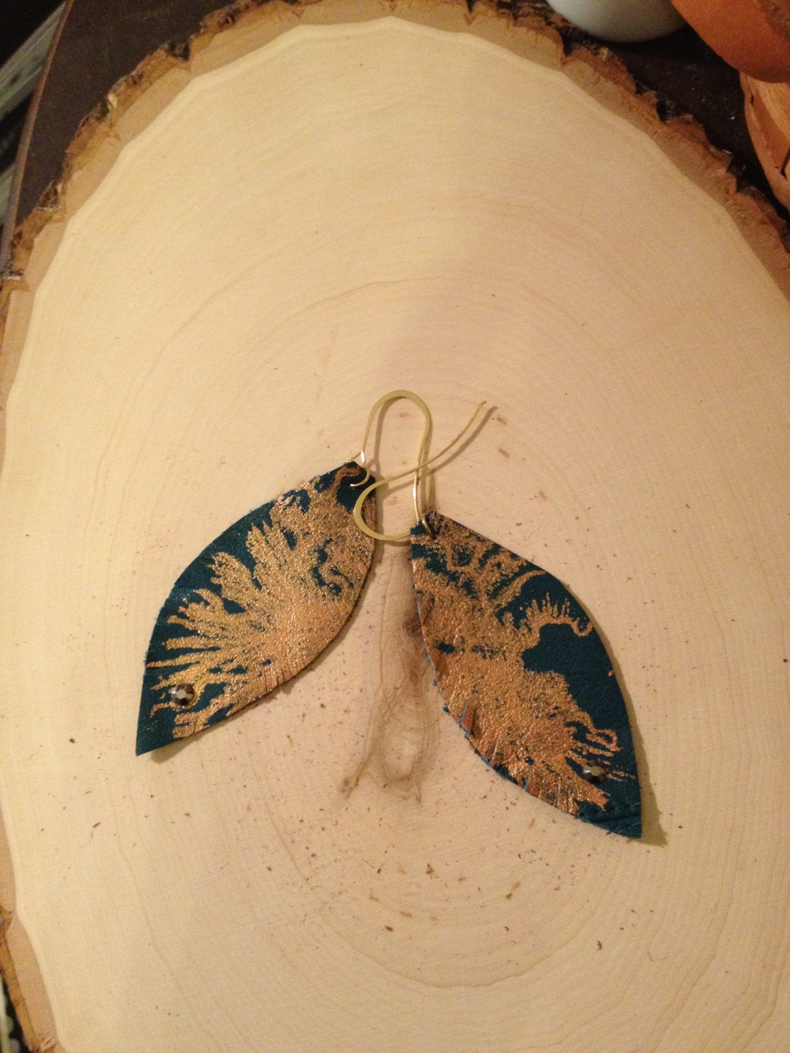 Leather Featherlight teal earrings