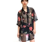 vintage SHEER floral button down top XL