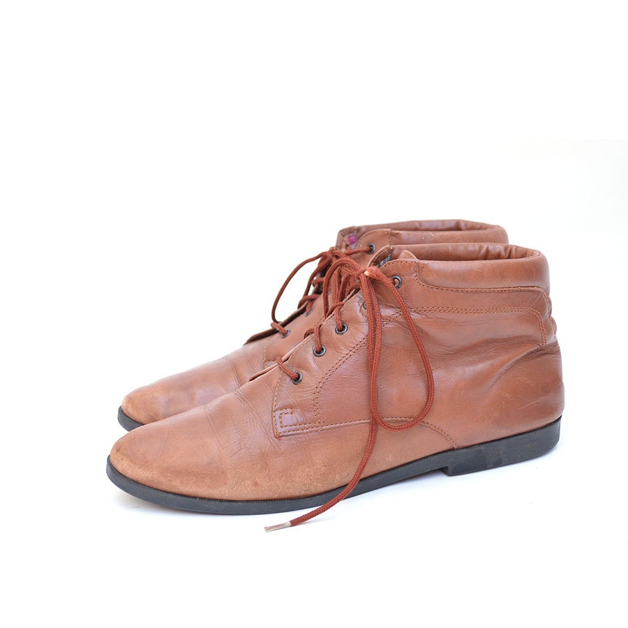 size 10 vintage brown leather lace up ankle boots 42