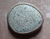 Art, Mixed Media, Crochet Lace Stone, Tribal, Original, Handmade, Table Decoration, Art Object, Collectible, Mocha Brown, Speckled Stone