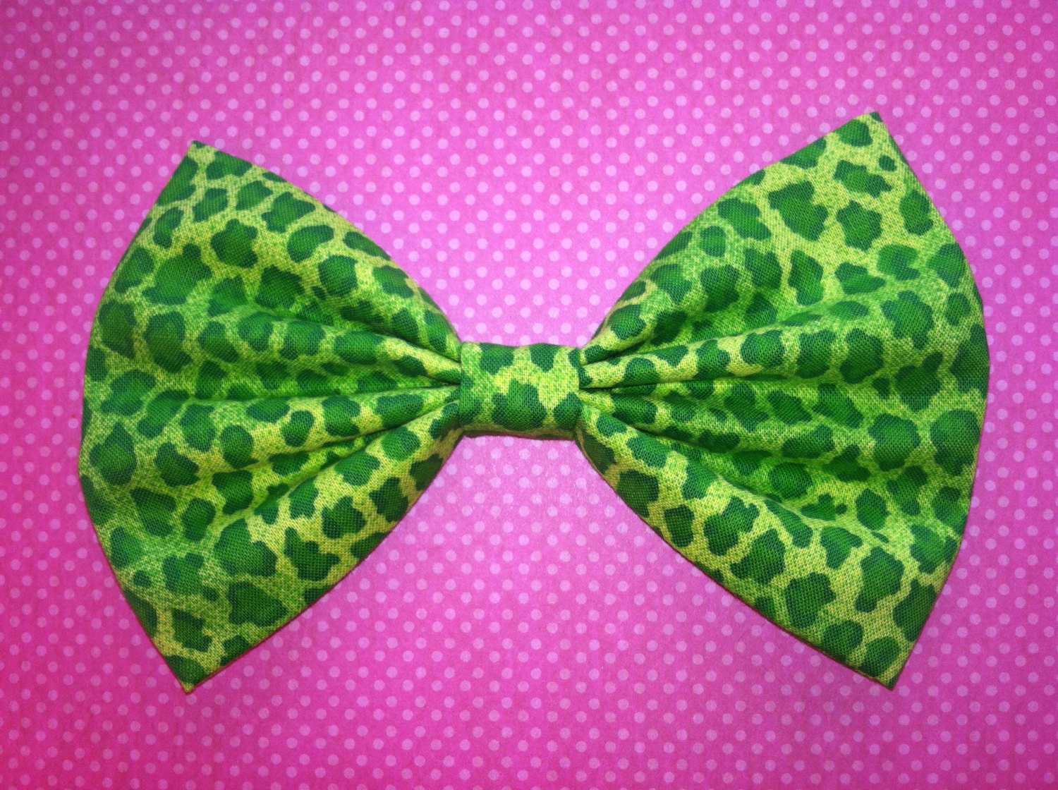 Neon Green Leopard Animal Print Fabric Hair Bow