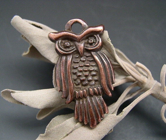Naos - Greek Owl Pendant Charm Bronze 27mm - Animal Totem Talisman Amulet