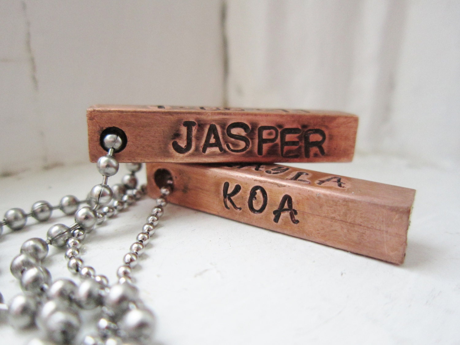 Personalized antiqued copper bar and stainless steel necklace-- perfect for Father's Day