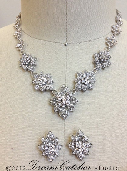 Brie crystal set, Necklace and earrings, wedding jewelry, wedding, bridal jewelry, vintage necklace,crystals and  swarovski crystals