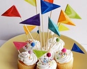 Cake Topper Flags to Celebrate Weddings, Birthdays, Graduations with Rainbow Kite Paper Flags and Wool Felt Toppers