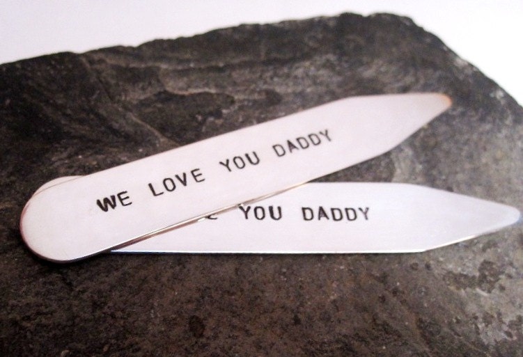 Personalized sterling silver hand stamped collar stays