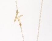 Sideways Initial Necklace - 14K SOLID GOLD, Your  Initial, Asymmetrical Necklace As Seen on Audrina Patridge