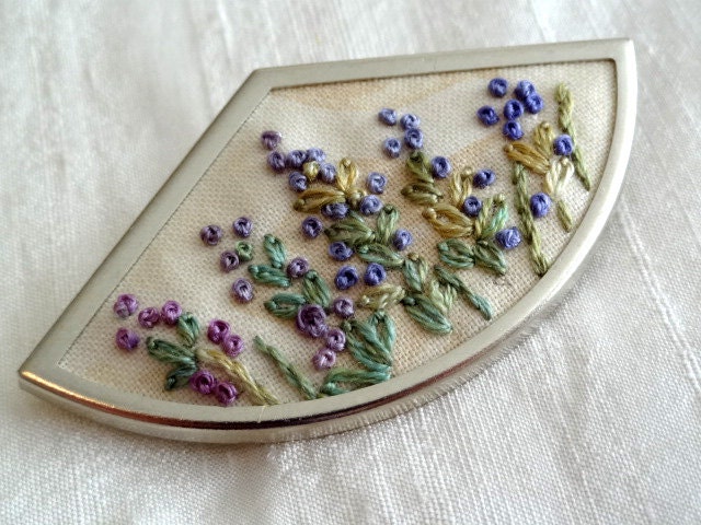 Lavender Flowers Embroidered Brooch