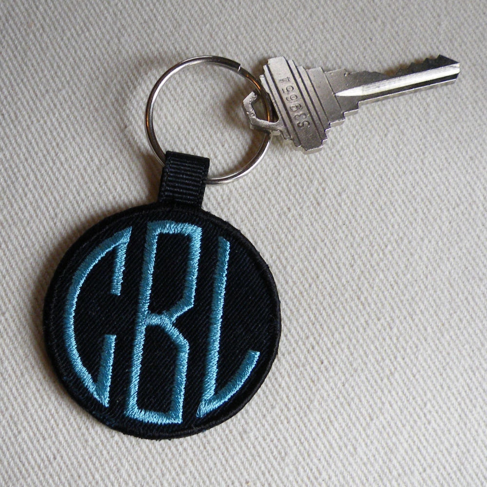 Monogrammed Key Chain, Black Key Chain, Key Fob