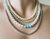 Something Blue for Wedding,, Wedding Pearl Necklace, Bridal Rhinestone Necklace, White Pearl Necklace, Pearl Necklace, Wedding Accessories