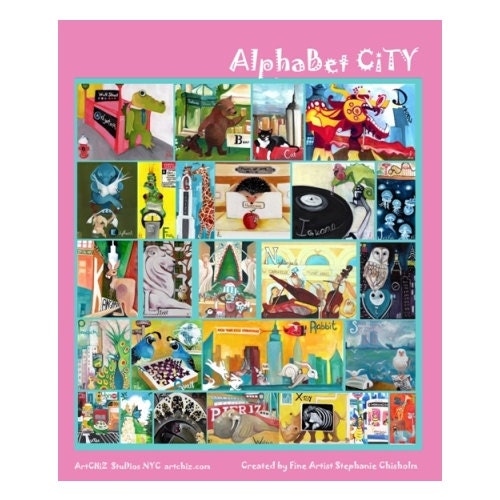 Alphabet Animal Poster Art - Pink - Animals A thru Z Frolick thru New York City - Alphabet City - Nursery Baby Girl