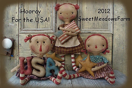 Primitive Americana E-PATTERN Hooray for the USA Raggedy Dolls and Star Garland PDF