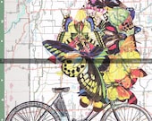 Bike,Bicycle.Butterflies.Colourful.Collage.Map Page Print,home/deco.affordable,art,freebie/Fathers day.mom.dad.rider. lover