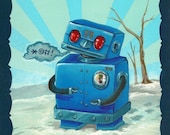 Original Robot Art - Working Blue Robot - Mr. Hooper Painting