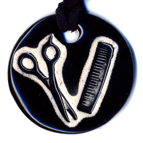Scissor and Comb Ceramic Necklace in Black