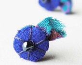 Pinwheel Stud Earrings - Leather and Silk