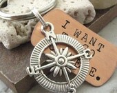 I Want To Go To There Key Chain with silver compass charm and split ring, 30 Rock inspired, Liz Lemon