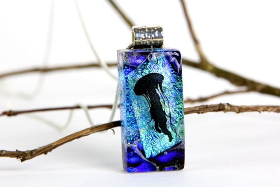 Jellyfish Pendant - Fused Dichroic Glass Necklace - Dichroic Glass Jewelry - Jellyfish