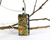 Dichroic Gold Pendant -Rippled Golden Green Necklace - Fused Glass Jewelry - Dichroic Glass