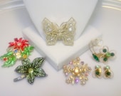 Vintage Destash Lot Rhinestone Broch Pin Earrings Jewelry Wear
