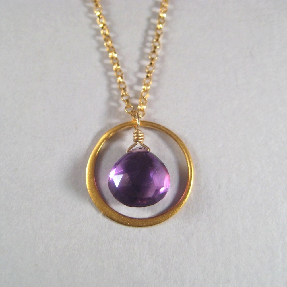 Amethyst Circle Necklace, Faceted Briolette Necklace, Gold Fill Chain Necklace, February Birthstone Necklace, Gemstone Briolette Necklace
