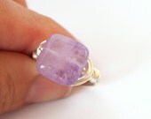 20% off sale Purple amethyst silver wire wrapped ring size 7
