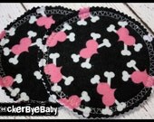 Punk Rock Heart and crossbones set of 2 Nursing Pads Black with pink skulls and bones Bamboo and PUL