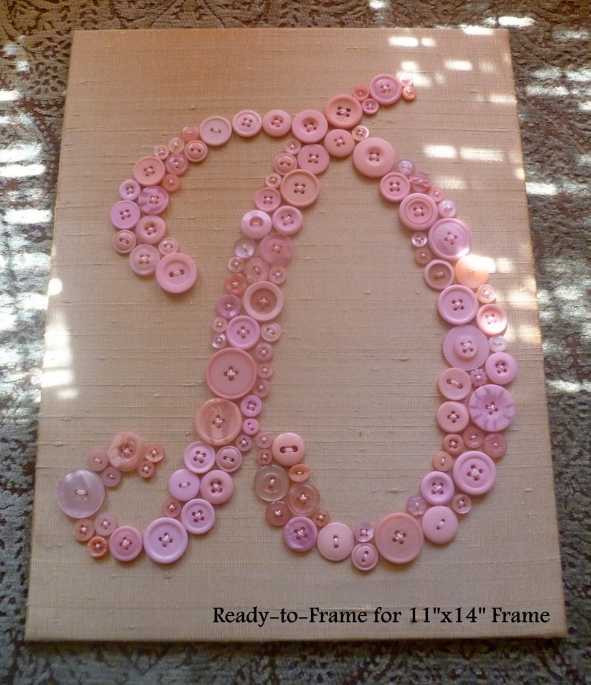 Nursery Art Button Letter Monogram -- Your Baby's Initial on Silk -- Ready-to-Frame for 11"x14" Frame (frame not included)
