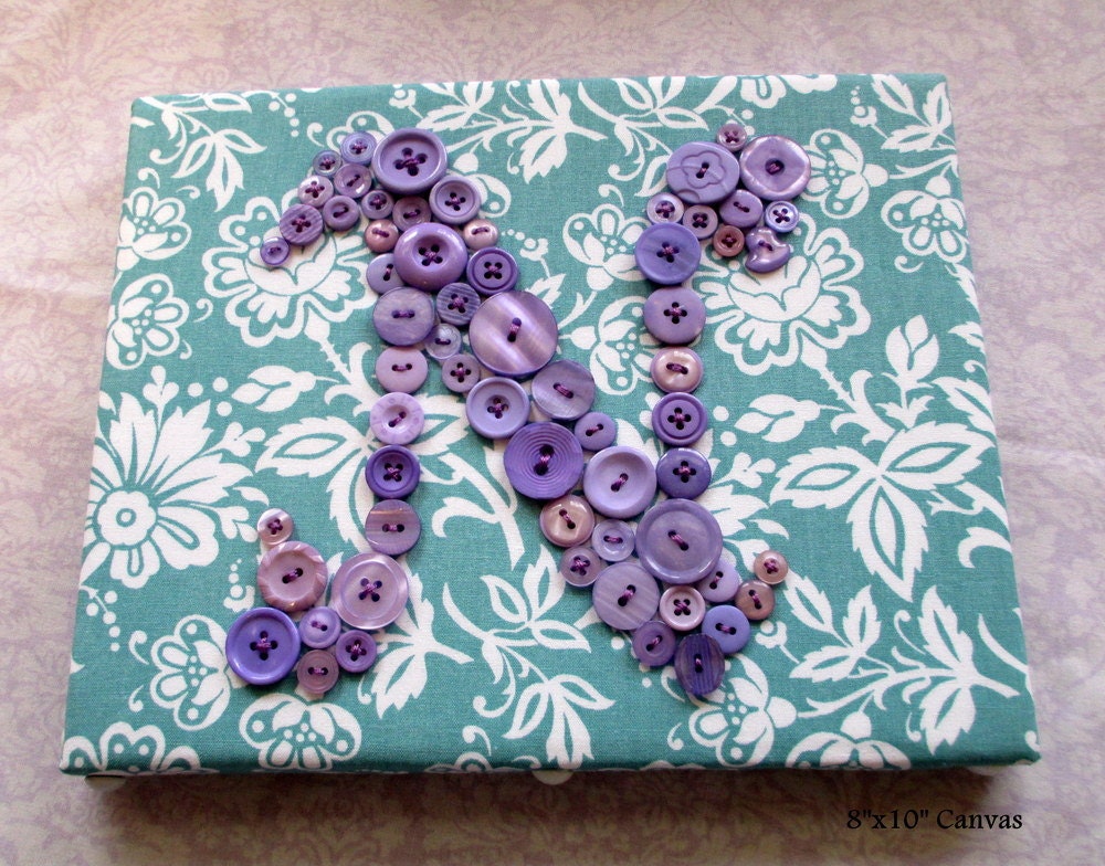 Baby Nursery Wall Art, Children Wall Art, Button Letter Canvas, Personalized Baby Shower Wedding Gift