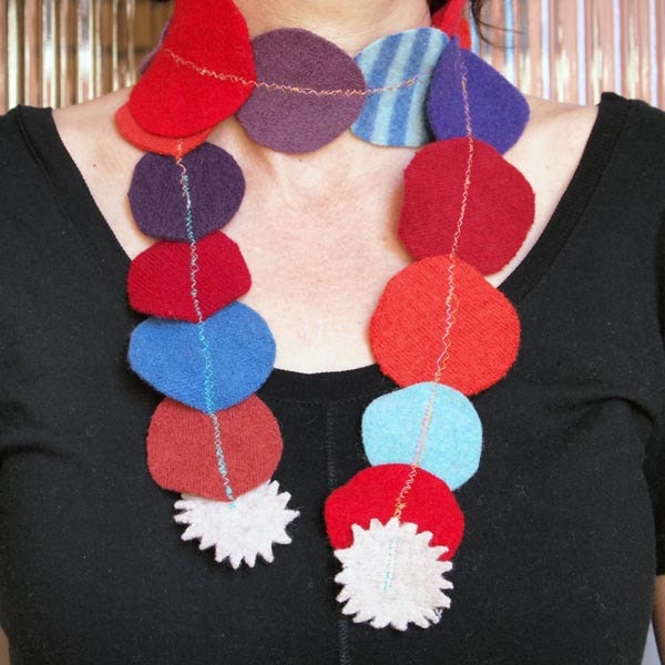 Recycled Wool Scarflette Upcycled Sweater Scarf- Blues, Purple, Reds, Orange