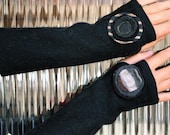 Tubeway Armies Fingerless Gloves Black Arm Warmers - with Circle Stacks