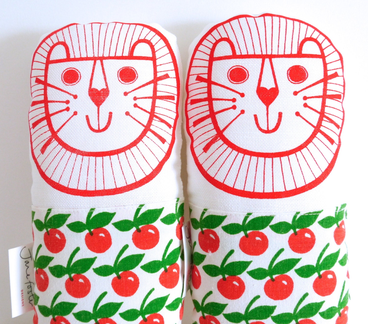Original Handmade Retro vintage fabric toy lion plush softie by Jane Foster 70s cherry fabric